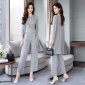 2019年春装新款气质时尚优雅纯色长袖针织长裤套装韩版女装三件套